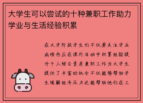 大学生可以尝试的十种兼职工作助力学业与生活经验积累